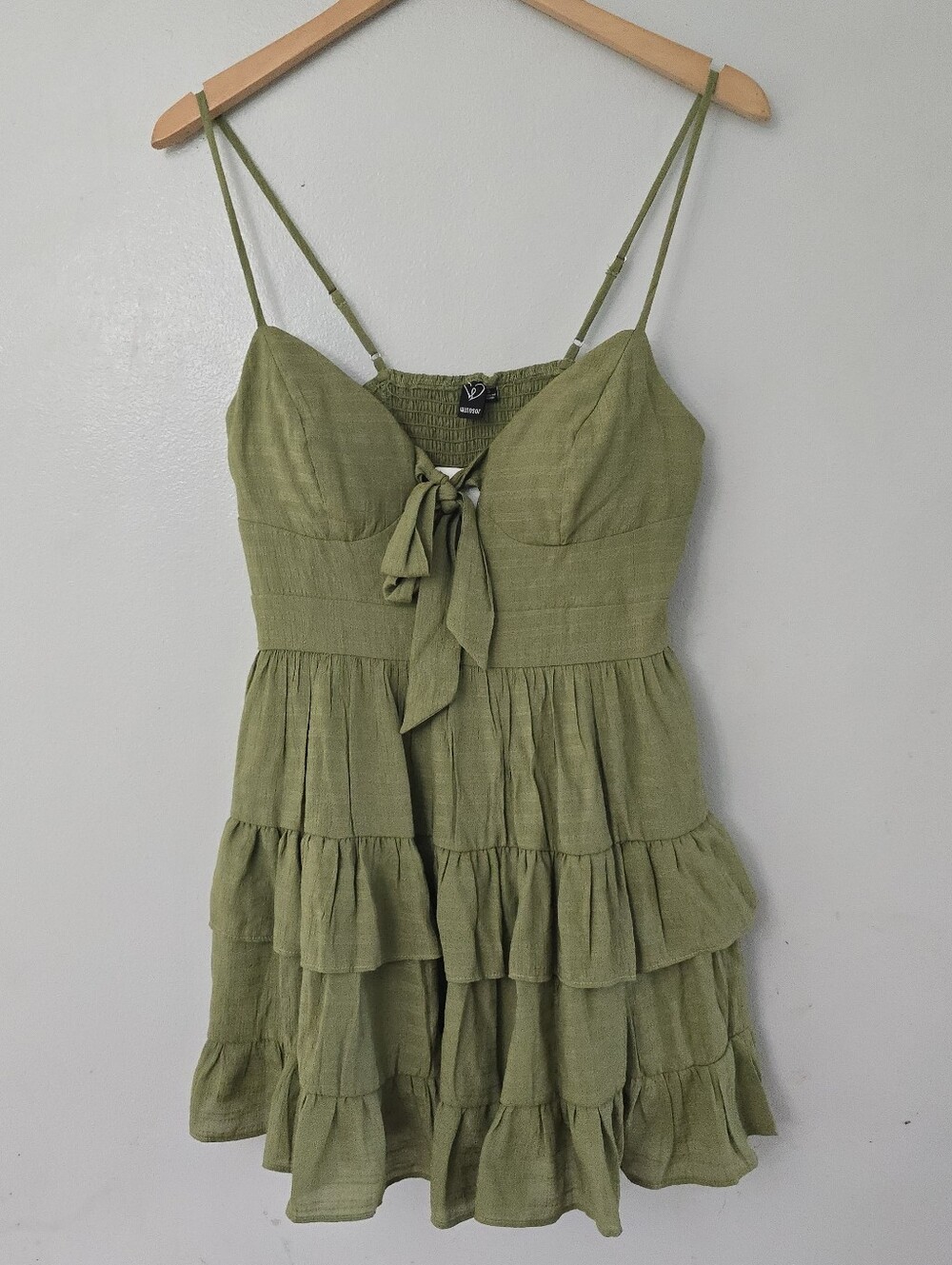 Windsor Allure Tie-Front Ruffled Skater Dress Green Fairy Boho Size Small *read